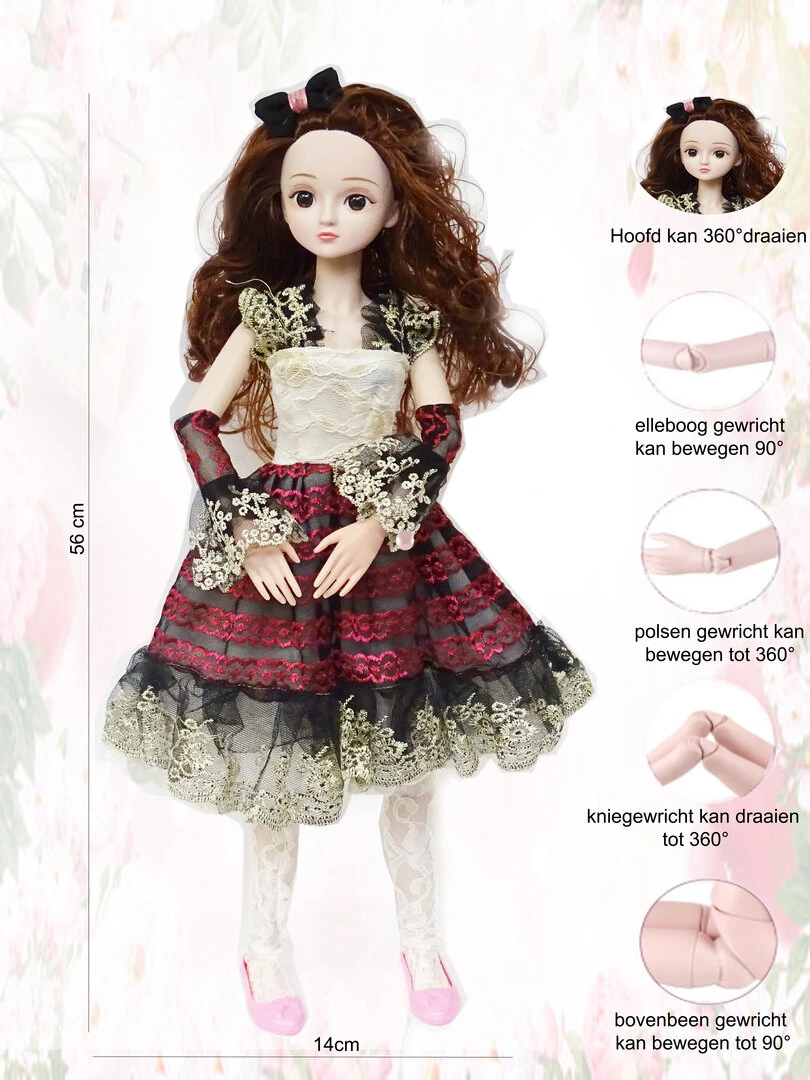 Demi Girl Prinses Pop Speelgoed - Met Chique Classic Feest Jurkje - 56CM 3 Demi Girl Prinses Pop Speelgoed - Met Chique Classic Feest Jurkje - 56CM