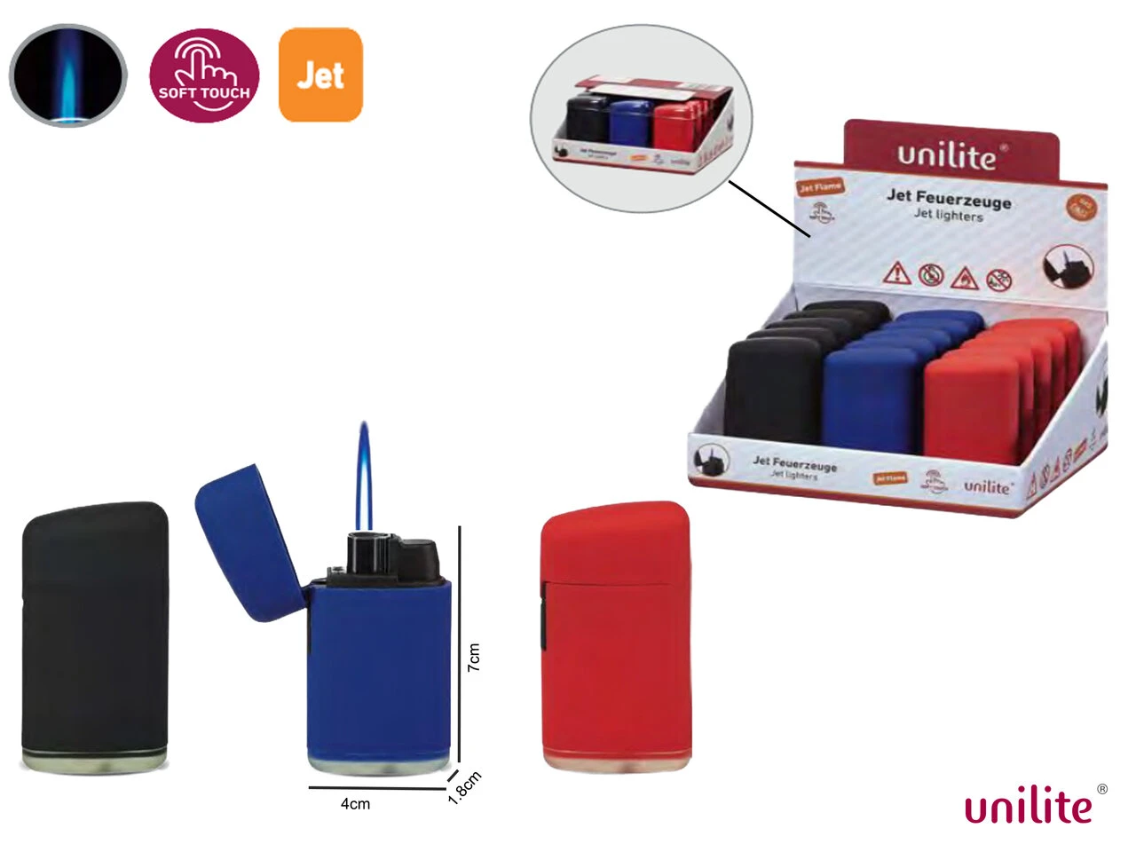 Tom Jet Flame Unilite Aanstekers - Turbo Aansteker - 15 Stuks In Display - 3 Soft Color - Soft Touch Lighters 3 Tom Jet Flame Unilite Aanstekers - Turbo Aansteker - 15 Stuks In Display - 3 Soft Color - Soft Touch Lighters