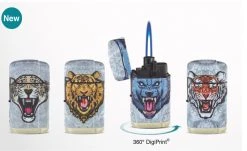 Tom Jet Flame Aanstekers - Turbo Aansteker - 4 Stuks In Display - 360° Tijger Print - Soft Touch -Clipper Winkel 1777701303