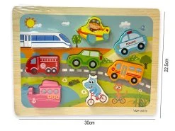 Houten Inlegpuzzel Verkeer Speelgoed - Vormen Puzzel Bord Met Voertuigen - 30x22.5 CM