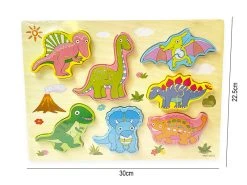 Houten Inlegpuzzel Dinosaurus Speelgoed - Vormen Puzzel Bord Met Dino's - 30x22.5 CM