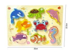 Houten Inlegpuzzel Zeedieren Speelgoed - Vormen Puzzel Bord Met Waterdieren - 30x22.5 CM