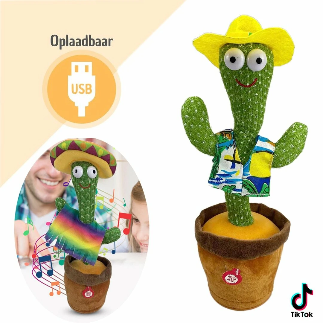 Finito Bazaar Talking Cactus Nieuw Stylen - Oplaadbaar - Dansende En Pratende Interactieve Knuffel 32CM 4 Finito Bazaar Talking Cactus Nieuw Stylen - Oplaadbaar - Dansende En Pratende Interactieve Knuffel 32CM - Afbeelding 2